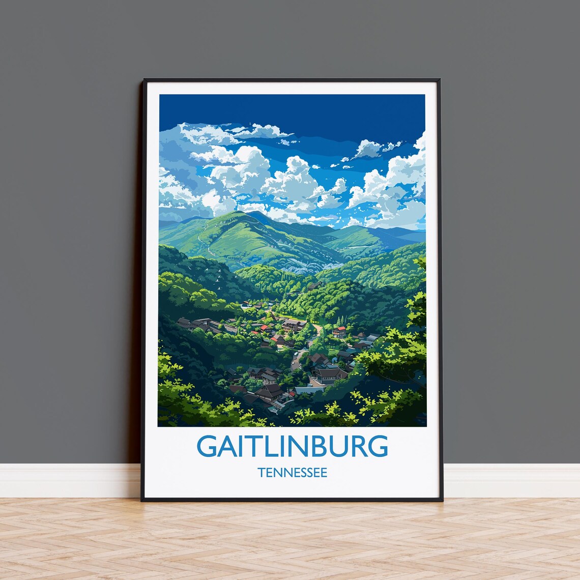 Gaitlinburg Tennessee Valley Overlook Mountain Town Travel Poster