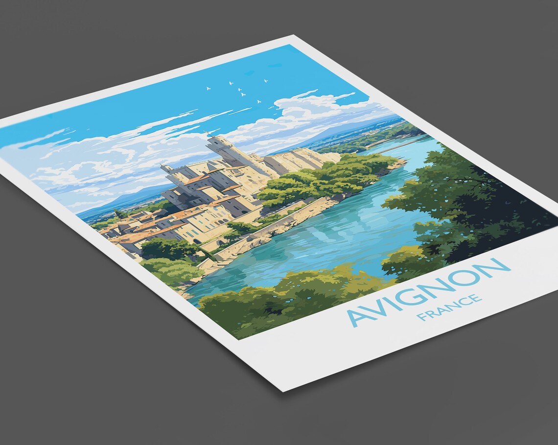 Avignon France Riverside Palace Fortress Provence Views Travel Poster - Image 2