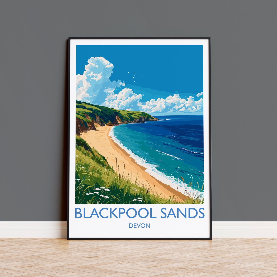 Blackpool Sands Devon Turquoise Cove Green Cliffs Beach Poster