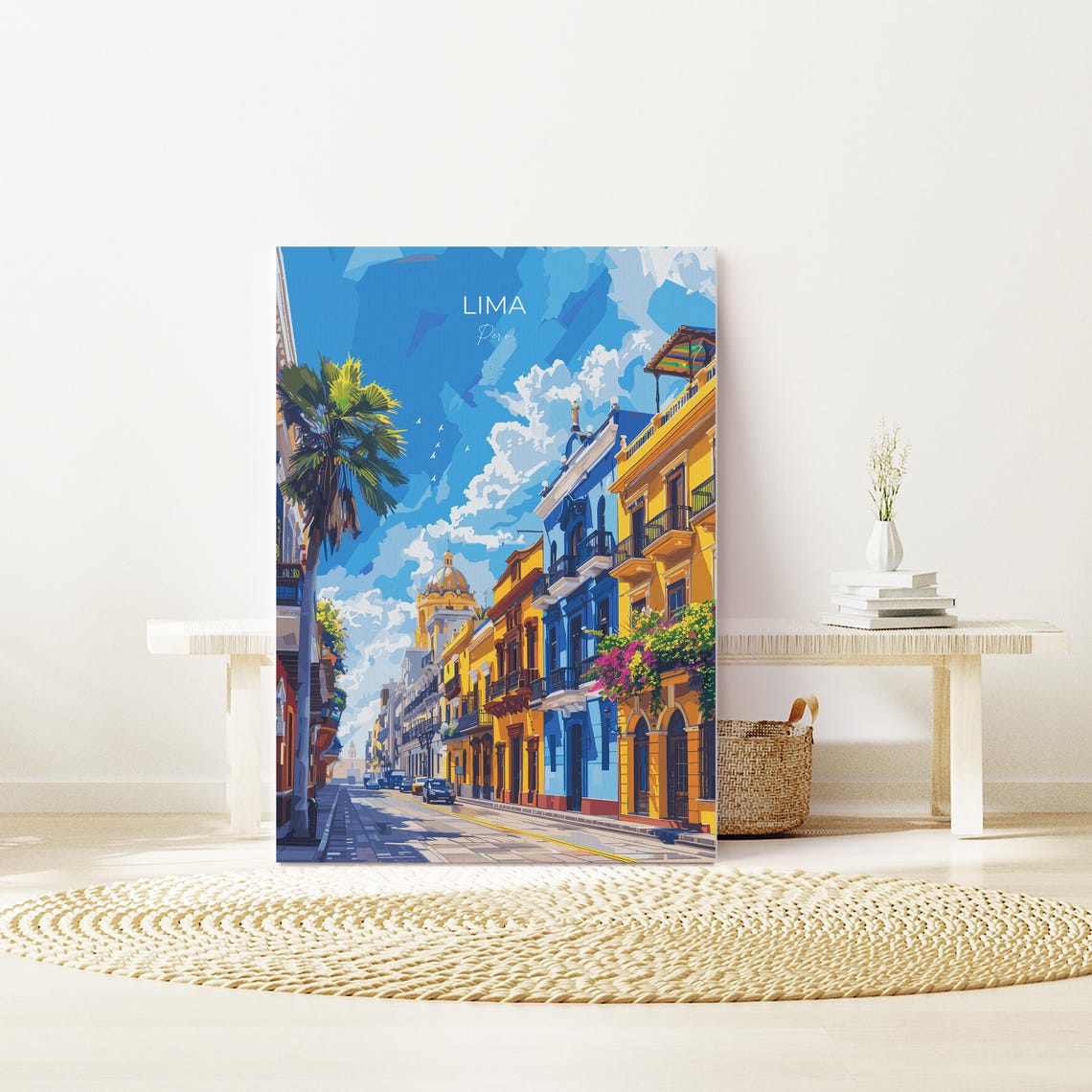 Lima Peru Colorful Colonial Street Yellow Blue Buildings Travel Poster - Image 2