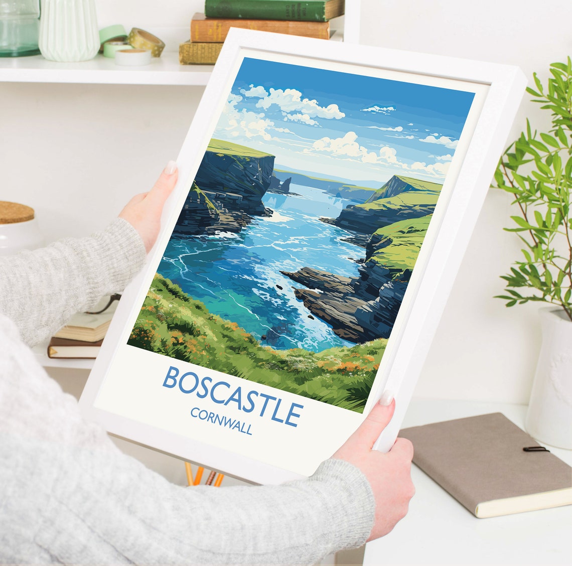 Boscastle Cornwall Dramatic Sea Cliffs Rocky Cove Coastal Poster - Image 5