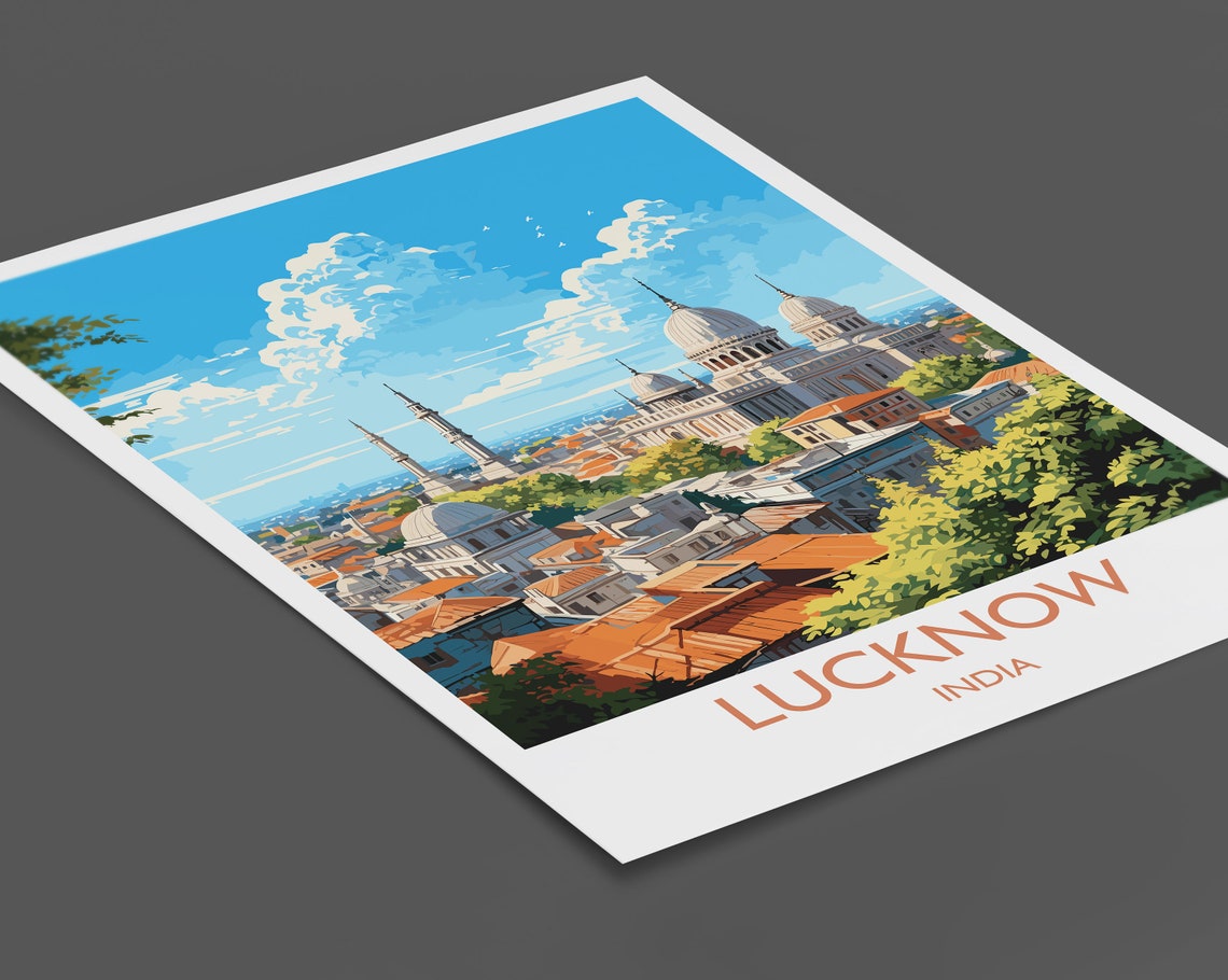 Lucknow India Domes and Minarets Old Cityscape Travel Poster - Image 2