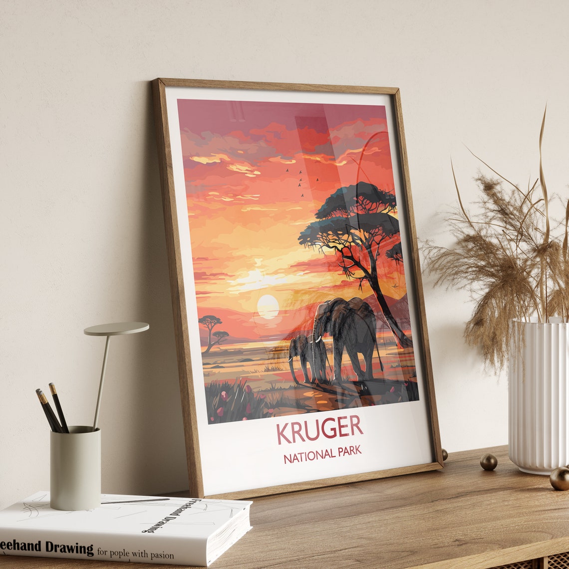Kruger National Park Elephants At Sunset Acacia Tree Safari Poster - Image 2