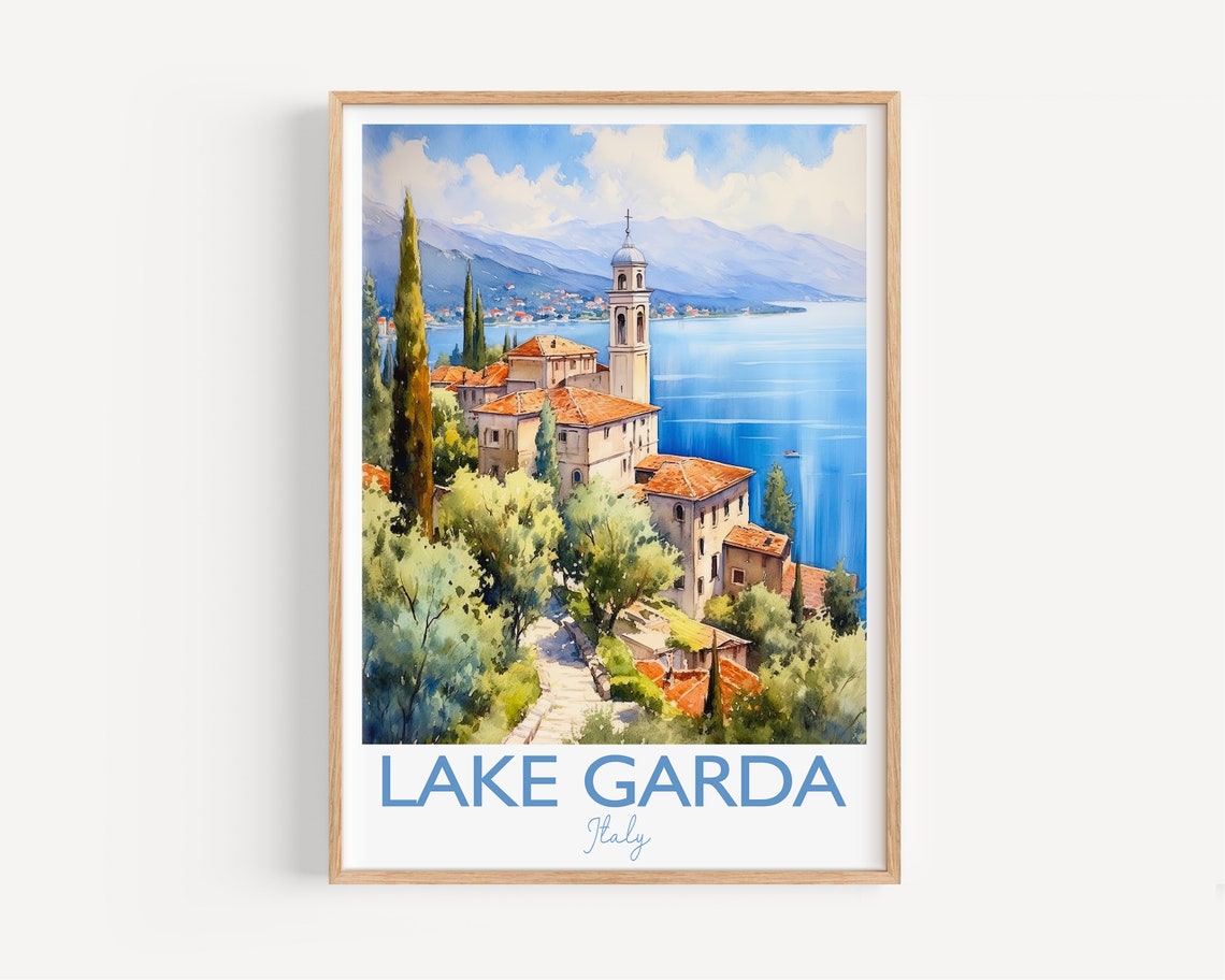 Lake Garda Watercolour Print Travel Poster Of Lake Garda Italy Lake Garda Gift Travel Watercolour Gift