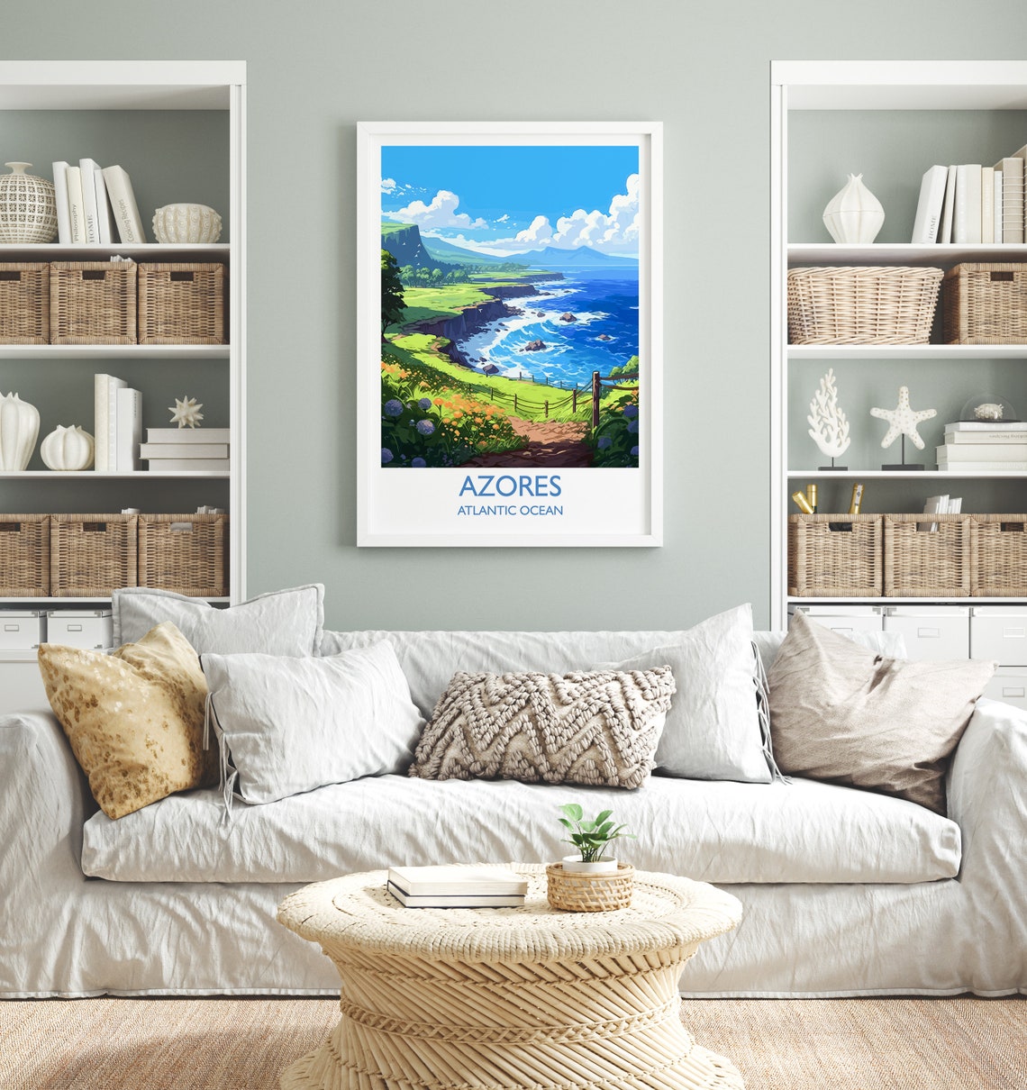 Azores Atlantic Ocean Green Cliffs Flower Trail Travel Poster - Image 4
