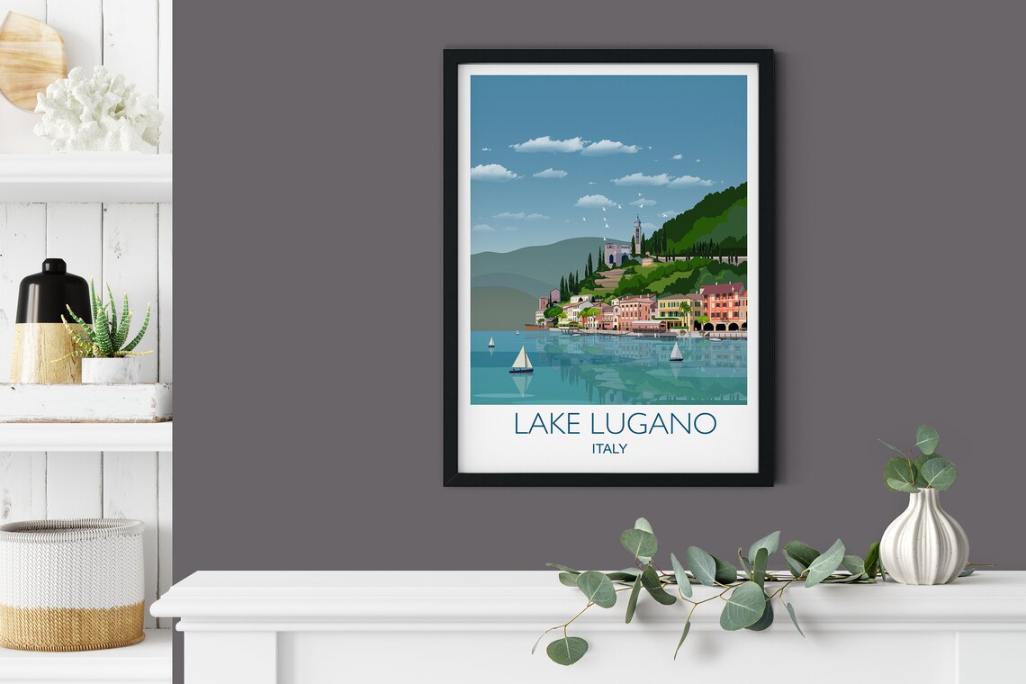 Lake Lugano Travel Poster, Italian Lakes Art Print - Image 3