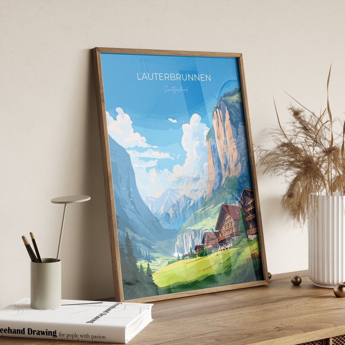 Lauterbrunnen Travel Print Travel Poster Of Lauterbrunnen Lauterbrunnen Gift Switzerland Art Gift Wall Art Print - Image 2