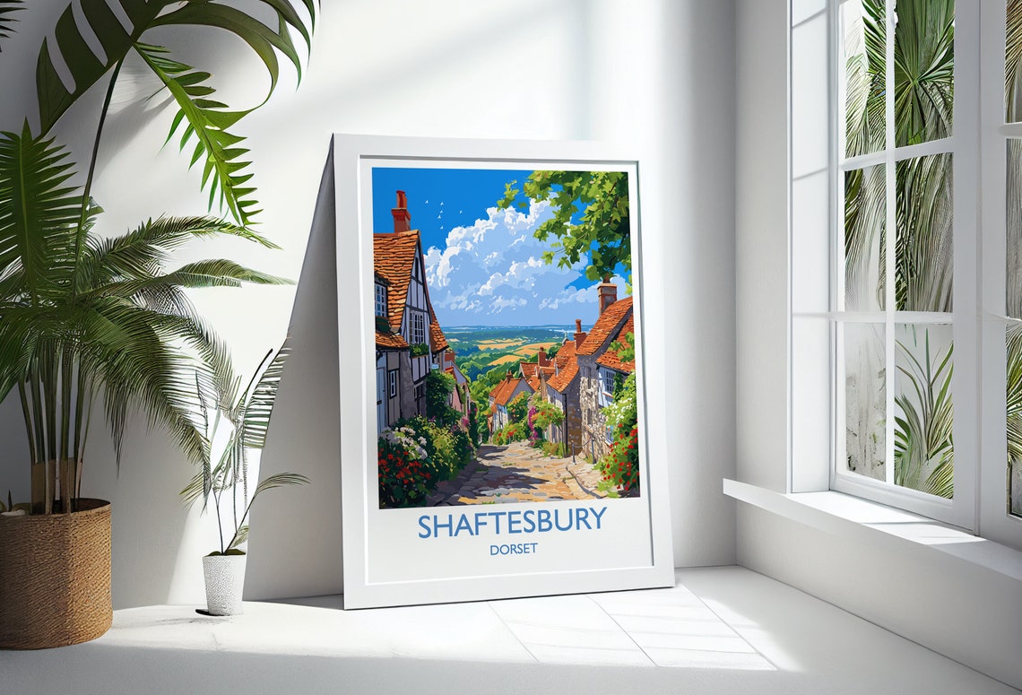 Shaftesbury Dorset Gold Hill Cobbles Stone Cottages Valley View Poster - Image 3