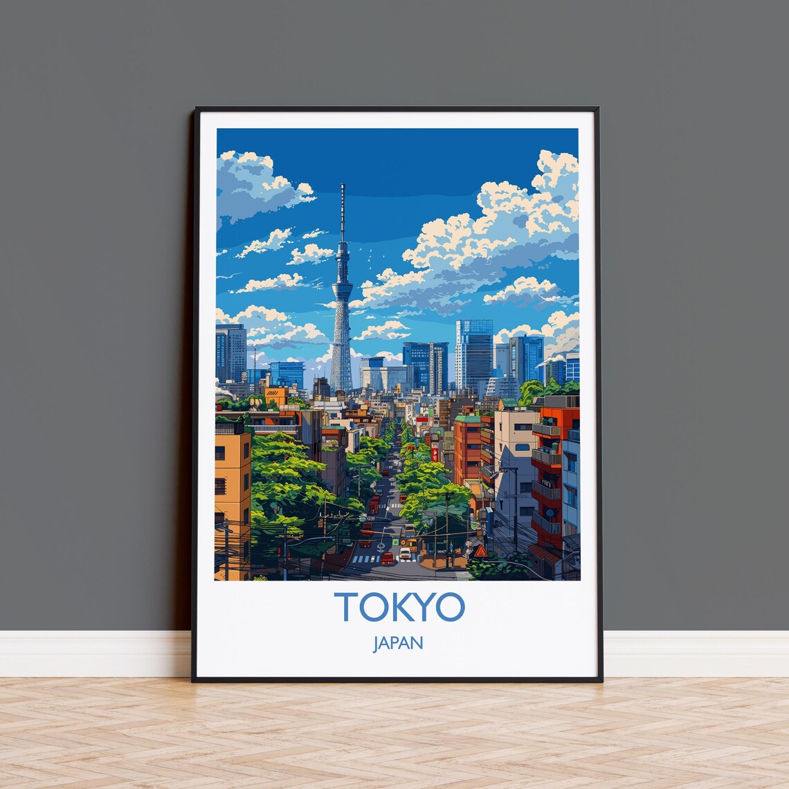 Tokyo Skytree Daytime Cityscape Bold Bottom Title Travel Poster