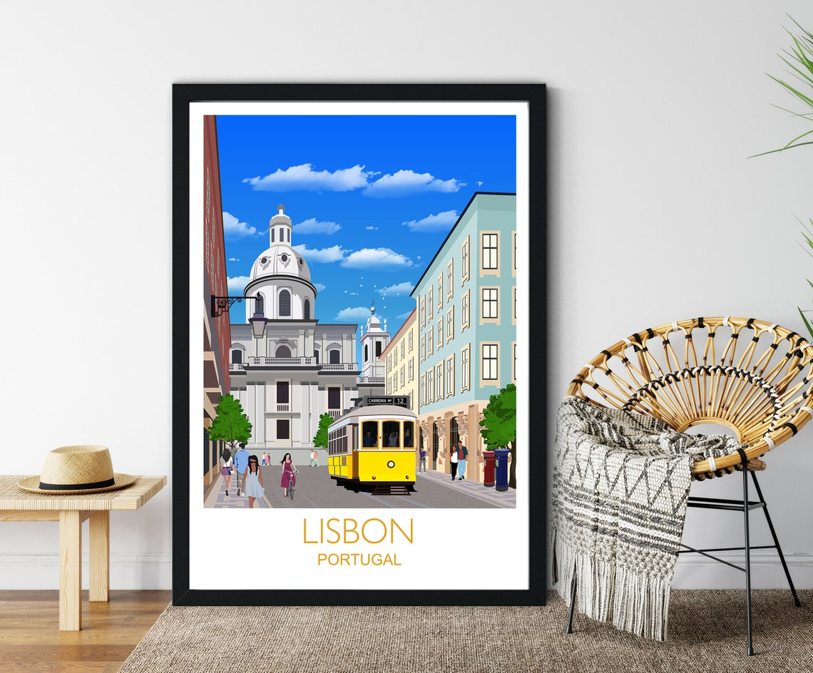 Travel Poster Of Lisbon Travel Print Of Lisbon Lisbon Portugal Portugal Travel Poster Lisbon Cityscape