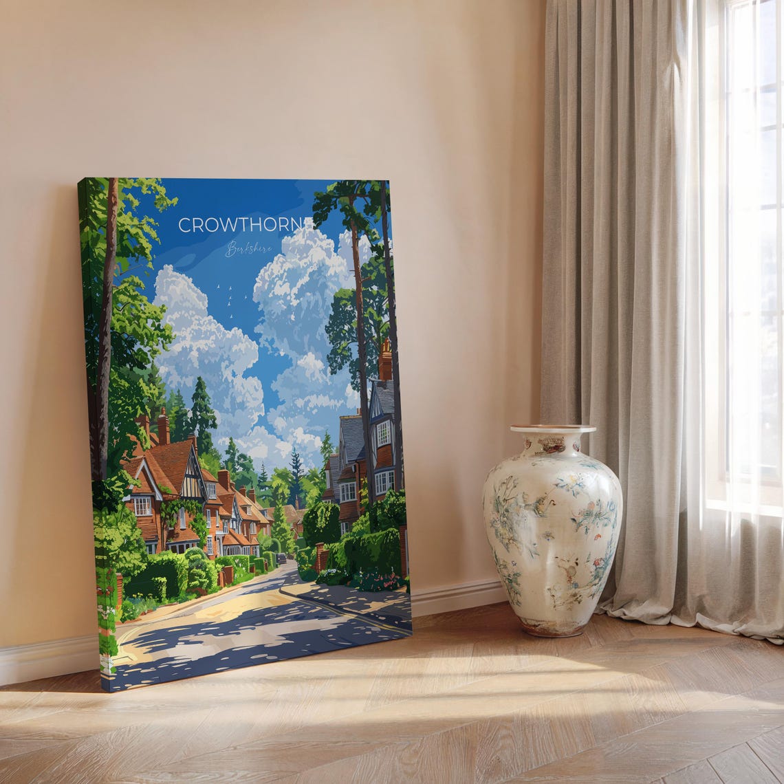 Crowthorne Berkshire Tall Pine Trees Street Modern Travel Poster - Image 2
