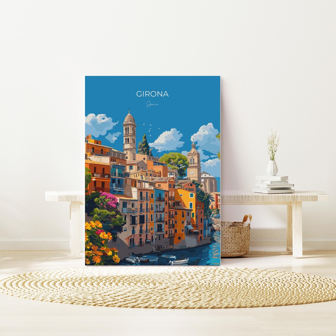 Girona Spain Colorful Onyar Riverside Houses Water View Travel Poster - Image 2