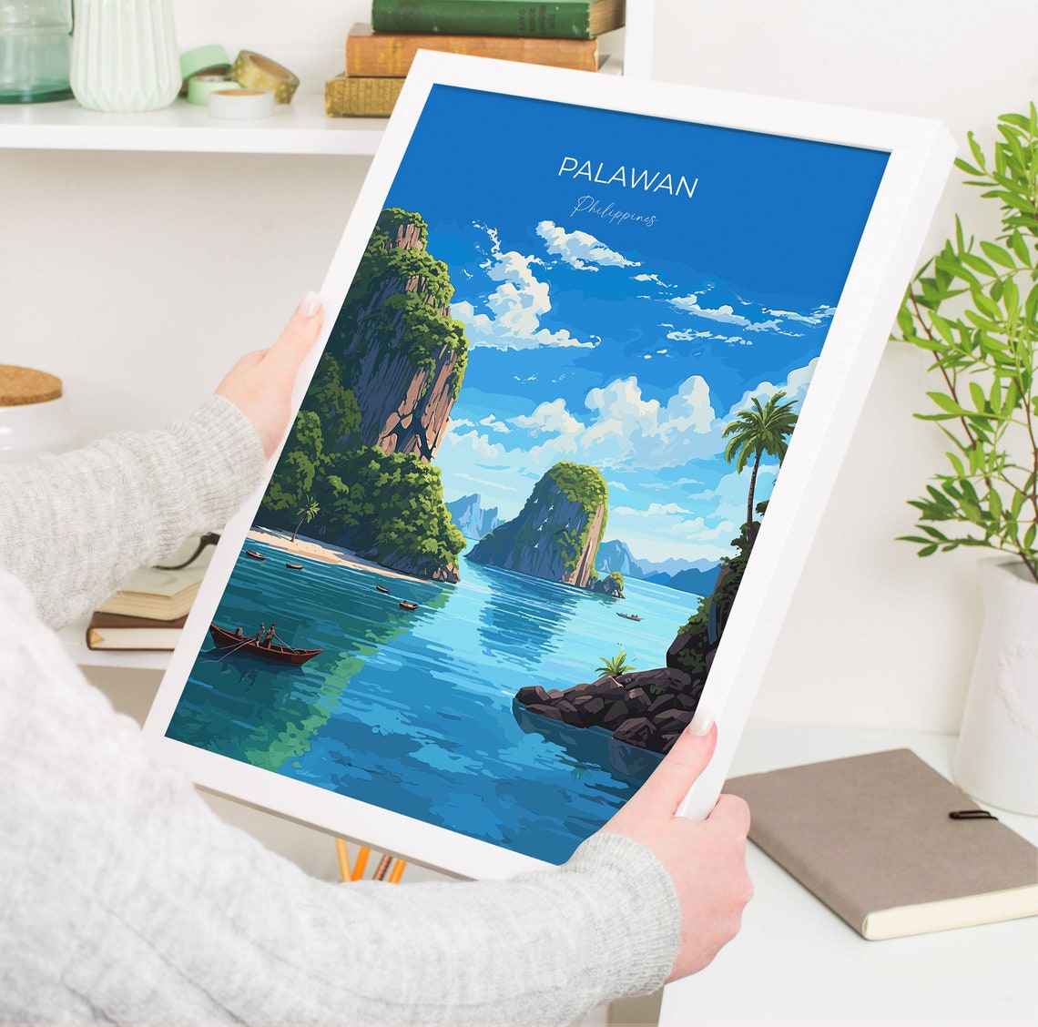 Palawan Philippines Karst Cliffs Lagoon Boats Travel Poster Wall Decor - Image 5