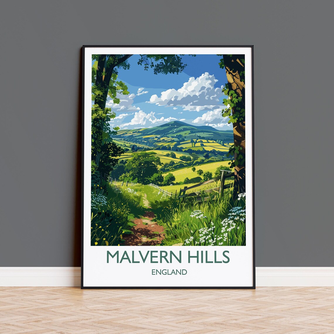 Malvern Hills Woodland Trail Poster With White Border Design