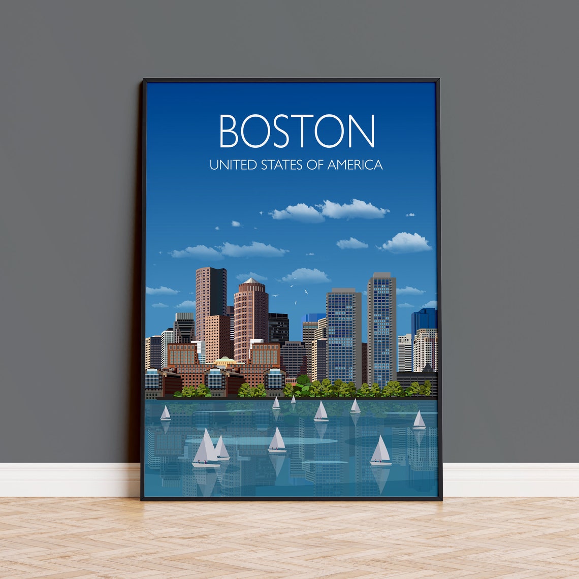 Travel Poster Of Boston Travel Print Of Boston City Of Boston Usa Usa Travel Poster Boston Cityscape