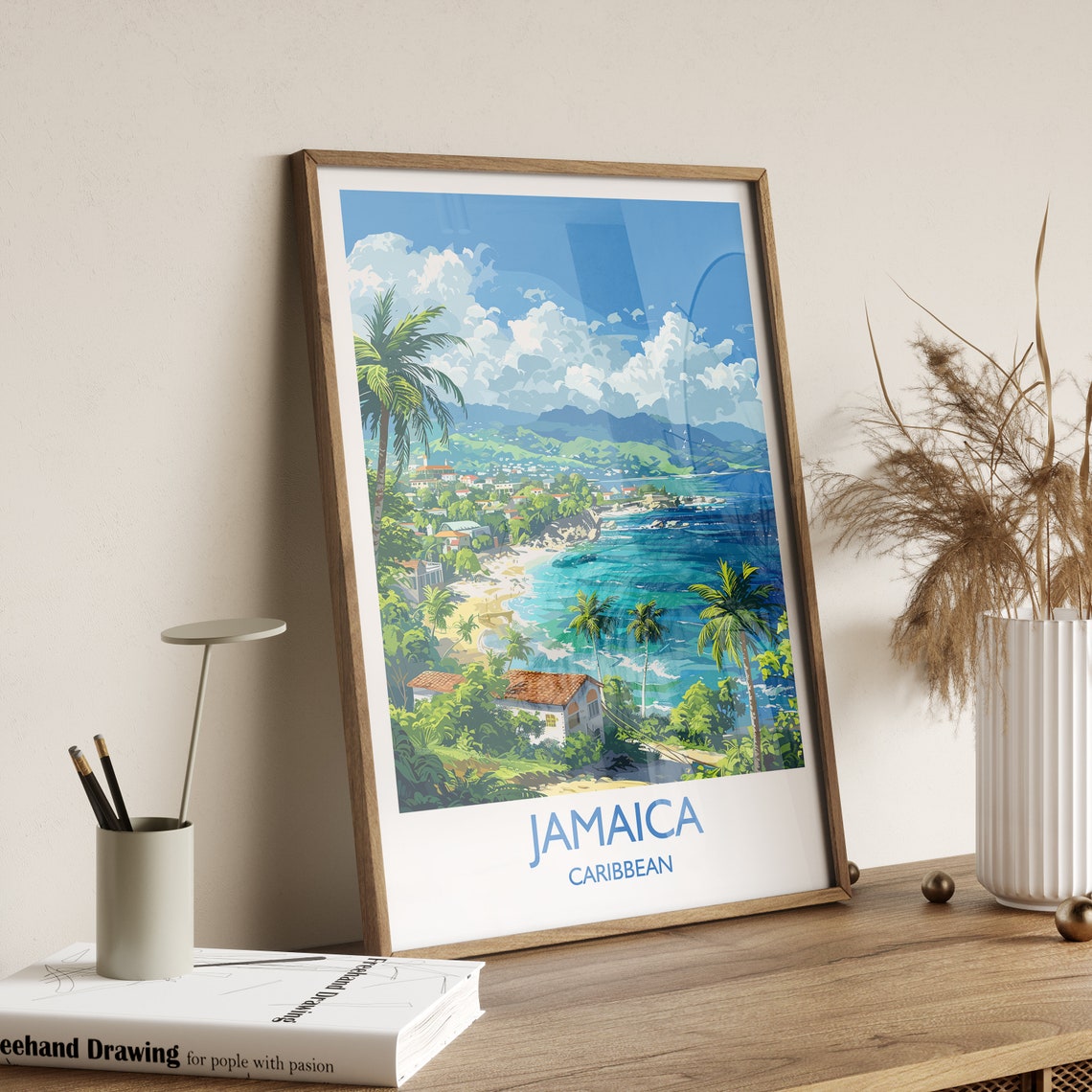 Jamaica Caribbean Coastal Town Panoramic White Border Poster - Image 2