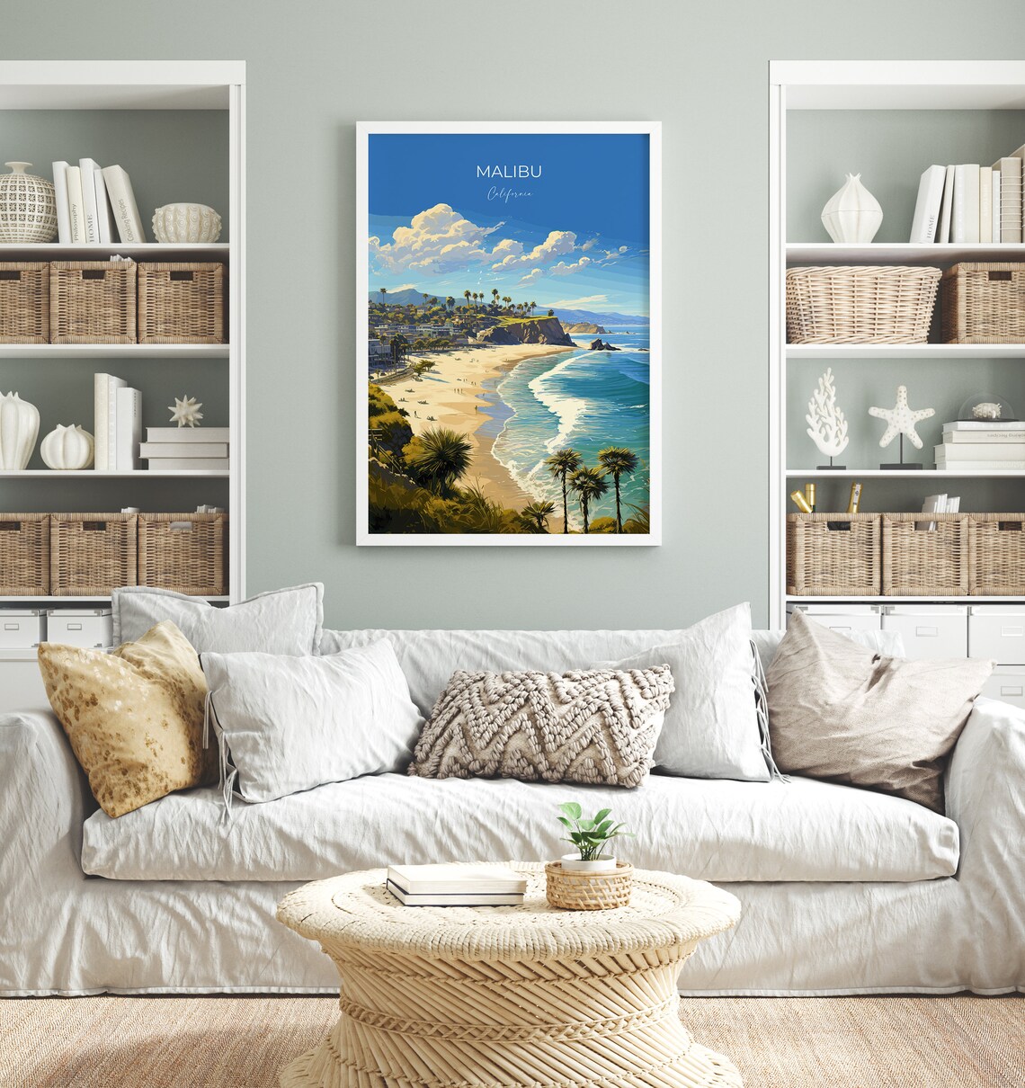 Malibu California Beach Palms Ocean Waves Vintage Travel Poster - Image 4