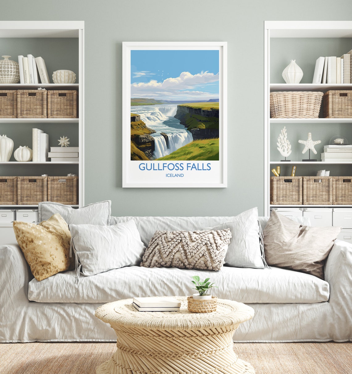 Gullfoss Falls Iceland Powerful Waterfall Landscape View Poster - Image 4