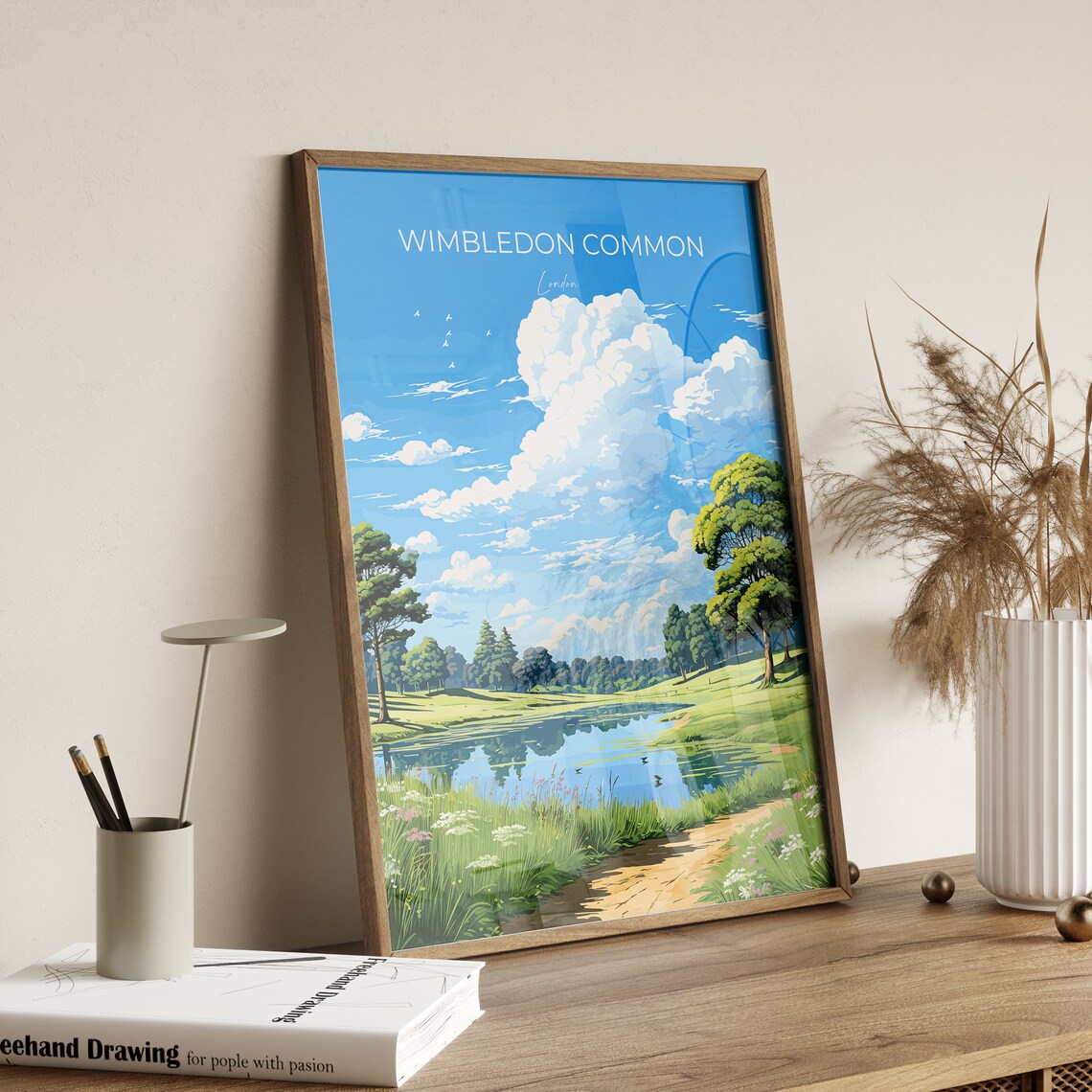 Wimbledon Common London Poster Wildflower Meadow Lake Trail Scene - Image 2