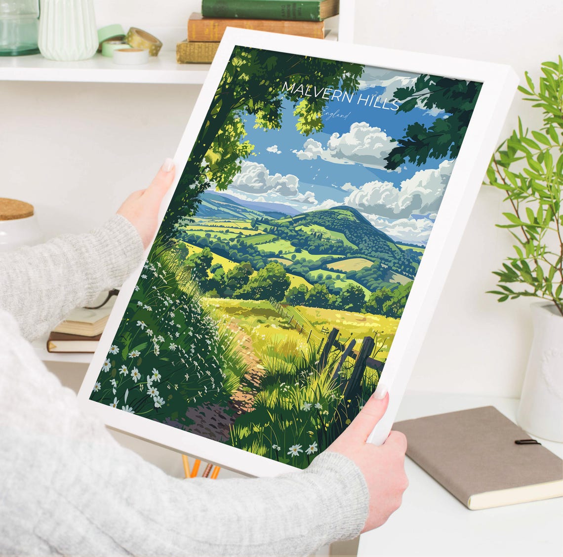 Malvern Hills Hillside Flower Path Valley View Travel Poster - Image 3