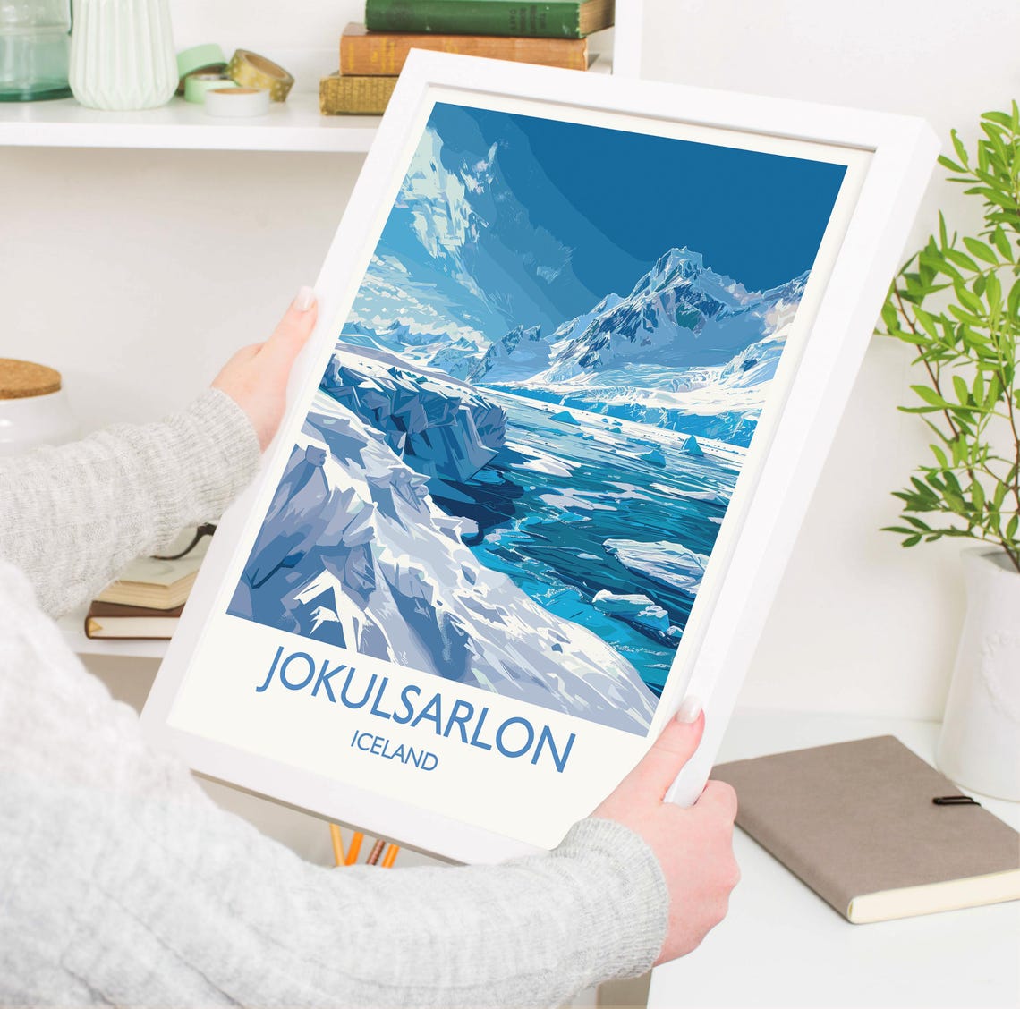 Jokulsarlon Iceland Glacier Retro White Border Travel Poster - Image 3