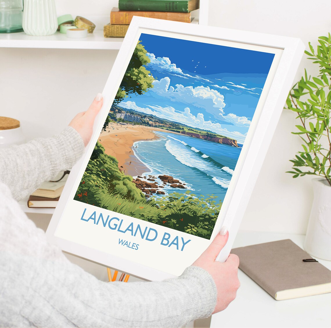Langland Bay Wales Beach Travel Poster Coastal Waves and Cliffs - Image 5