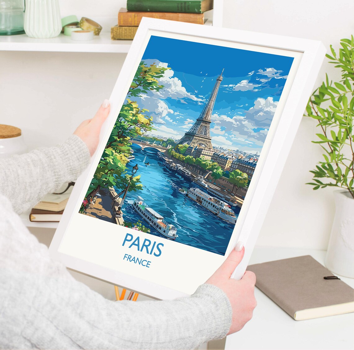 Paris France Eiffel Tower River Seine Cruise Boats Travel Print - Image 3