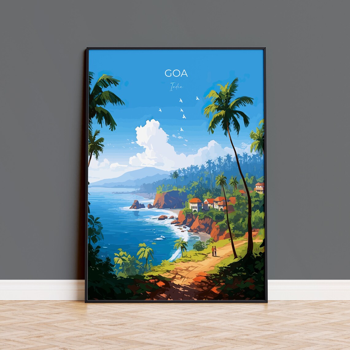 Goa India Palm Trees Tropical Beach Golden Coastline Travel Poster