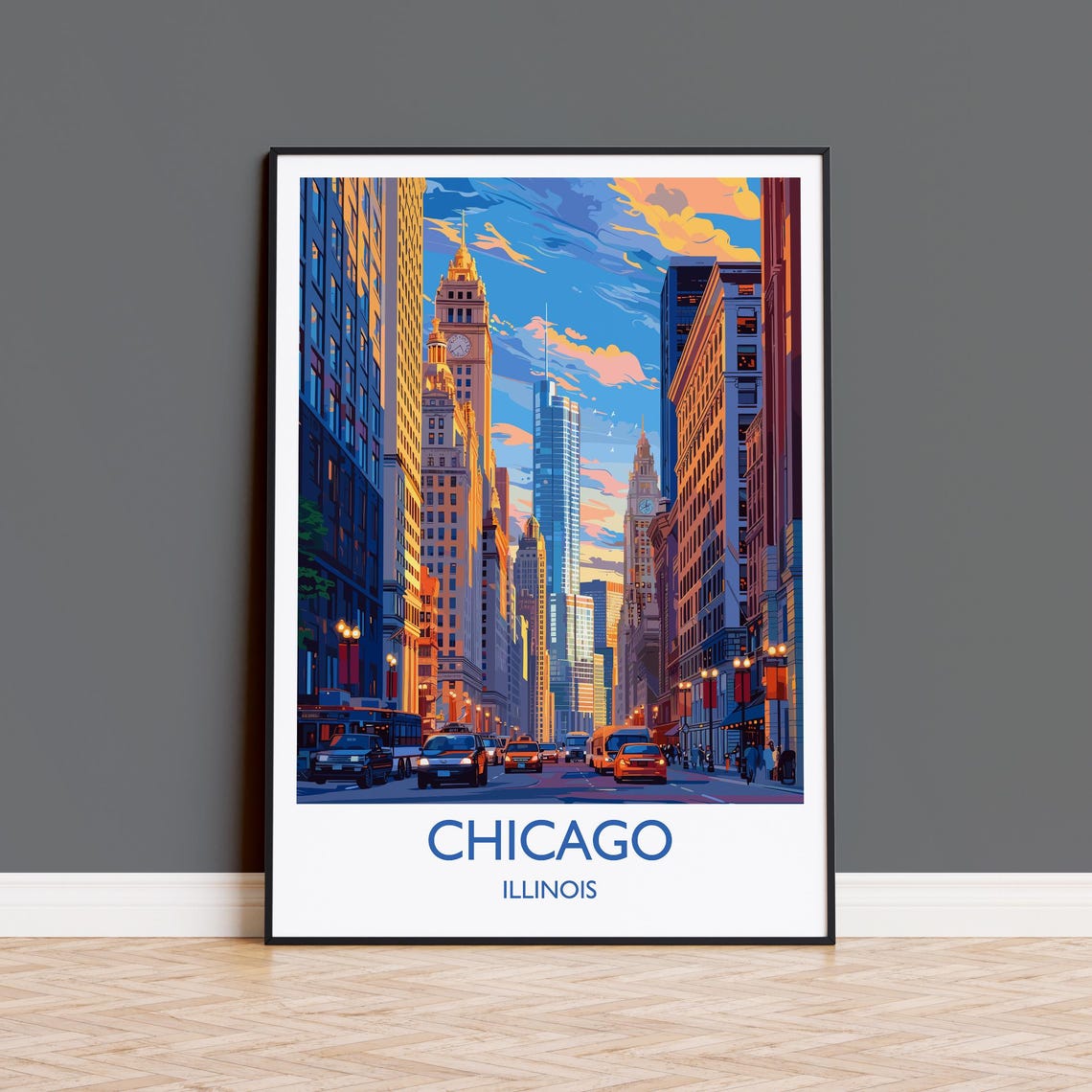 Chicago Travel Poster Wall Art Travel Print Of Chicago Illinois Chicago Art Lovers Gift Usa City Art Gift