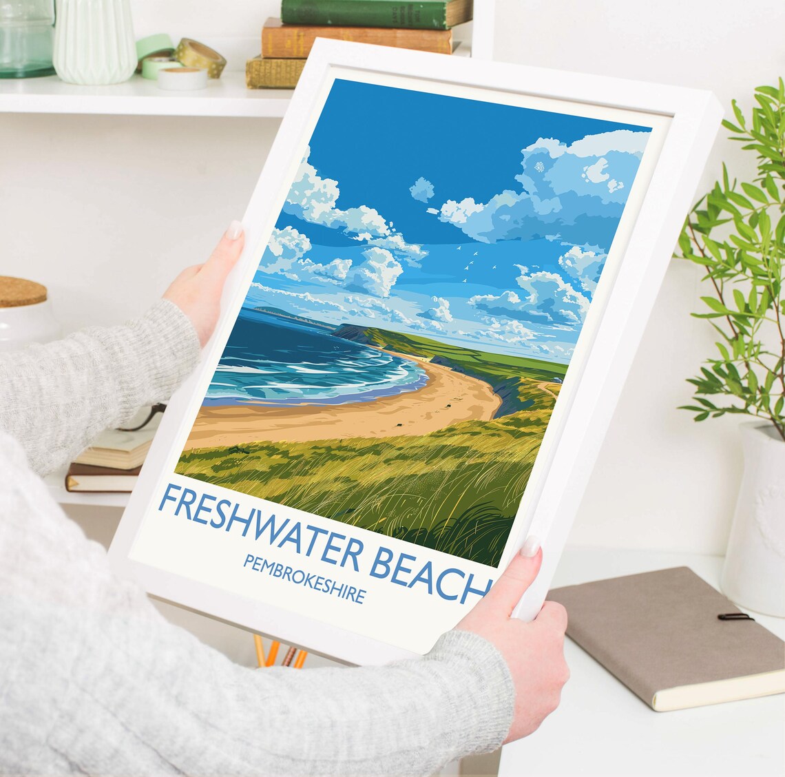 Freshwater Beach Pembrokeshire Golden Sand Retro Coastal Travel Poster - Image 3