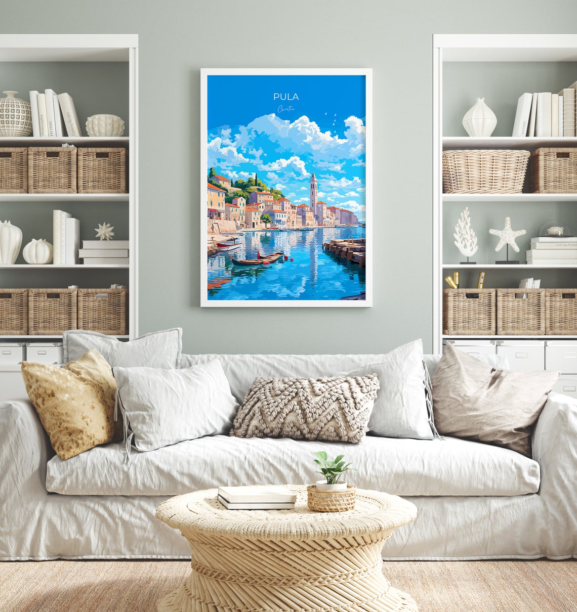 Pula Croatia Waterfront Bell Tower Boats Harbor View Art Poster - Image 4