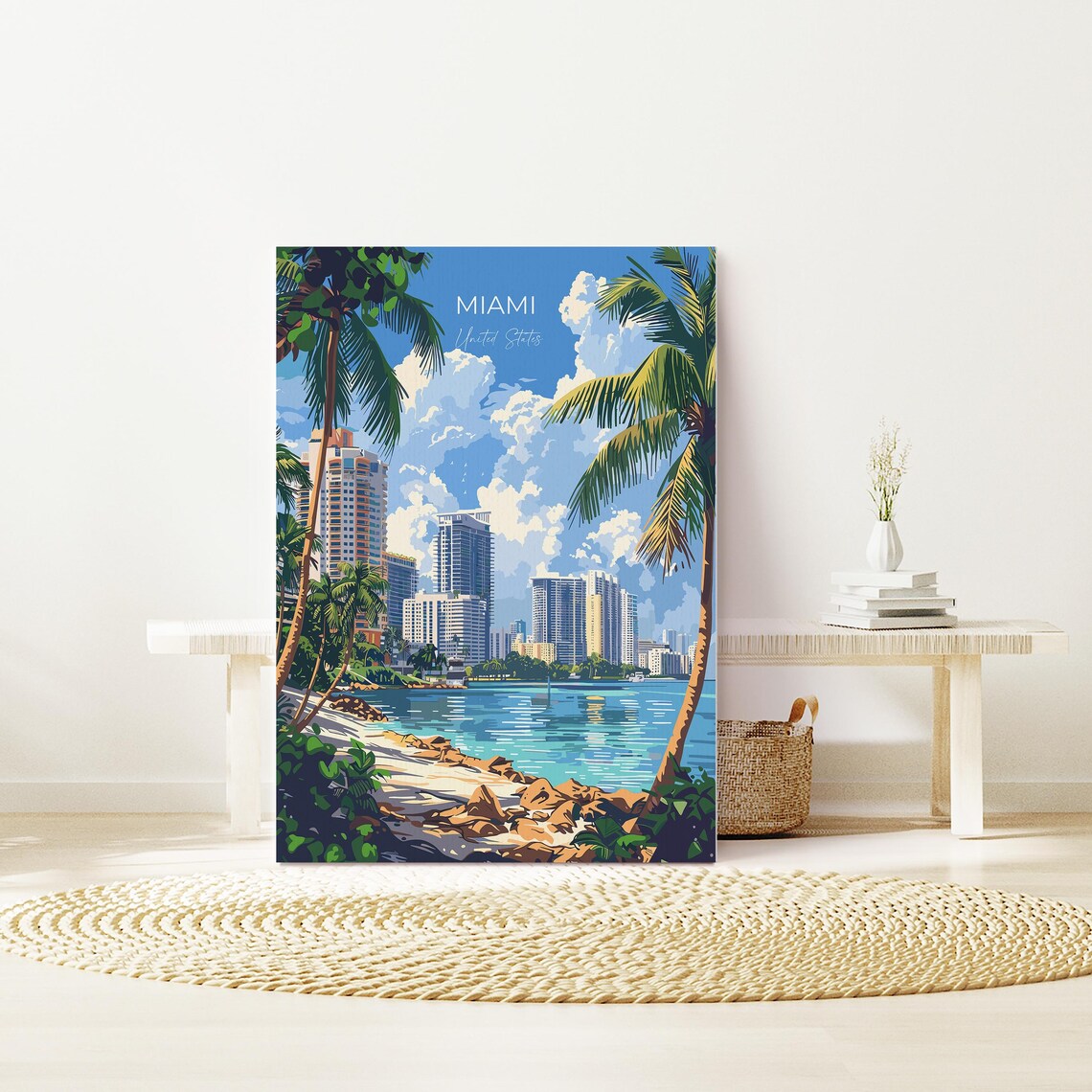 Miami United States Bay Skyline Palm Trees Beach Travel Poster - Image 2