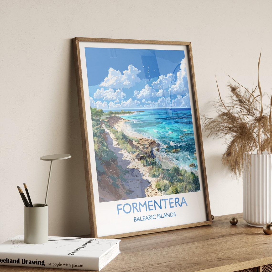 Formentera Balearic Islands Beach Path White Border Travel Poster - Image 2