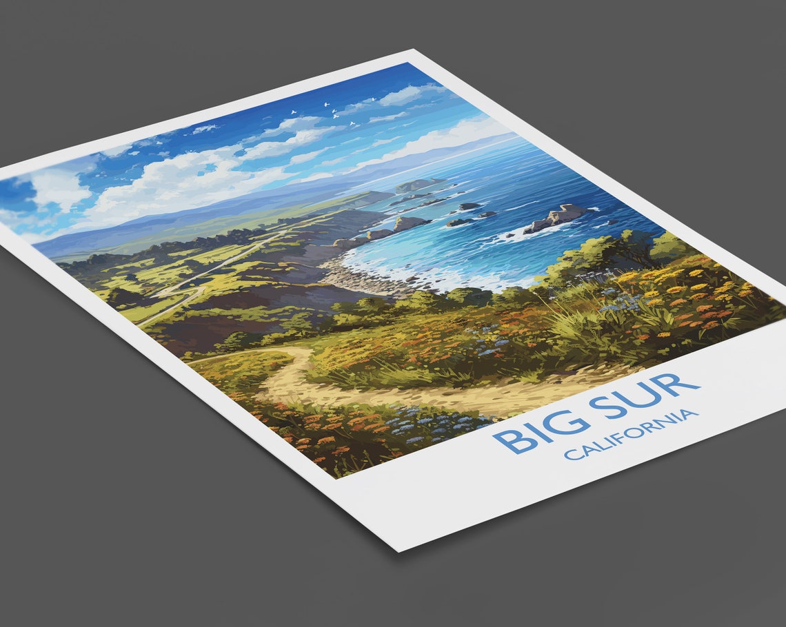 Big Sur California Winding Coast Road Cliff Wildflower Art Poster - Image 2