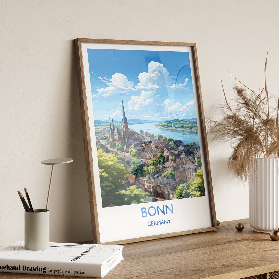 Bonn Germany Hilltop Old Town Riverside Panorama Travel Poster - Image 3