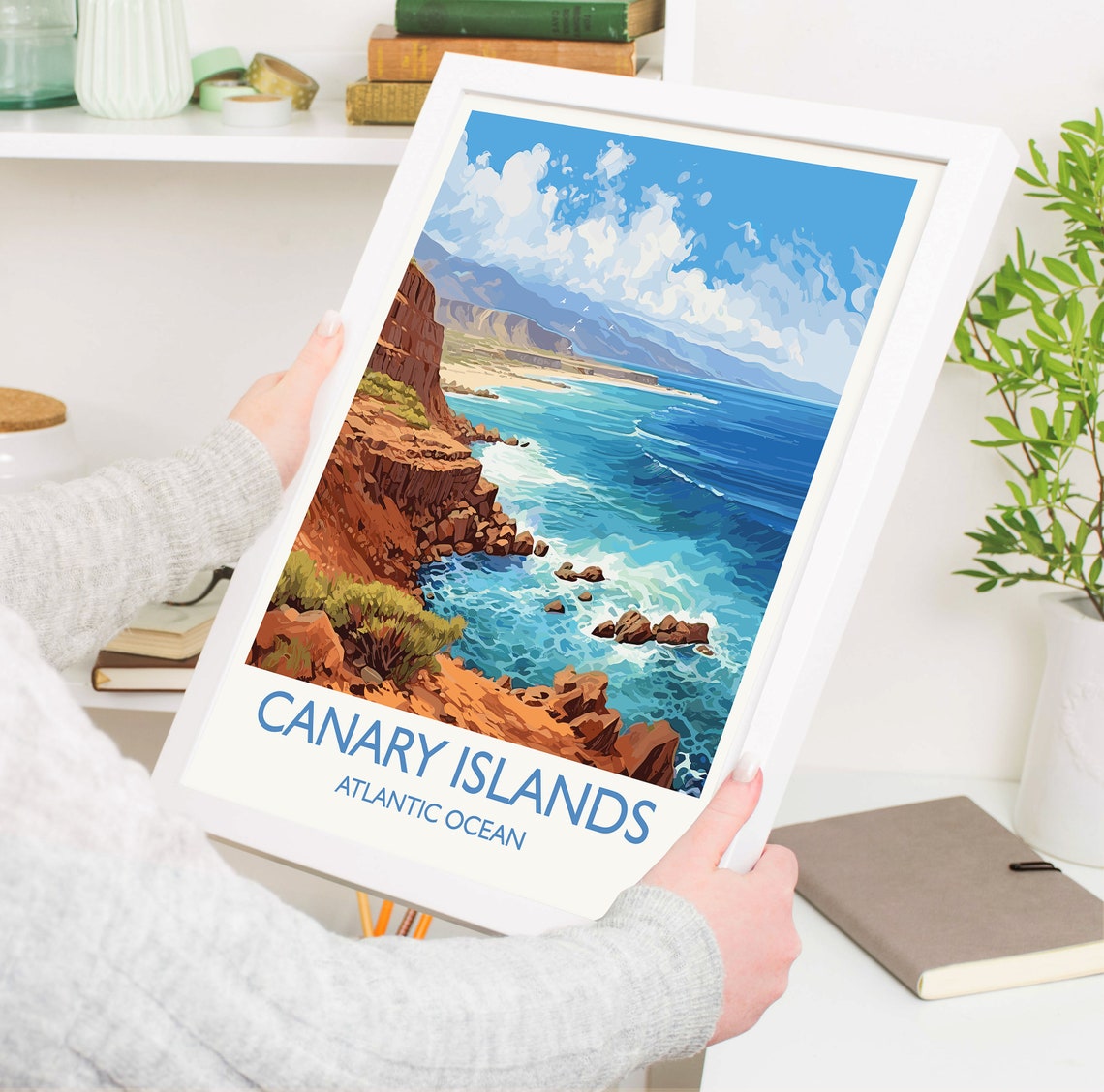 Canary Islands Atlantic Ocean Red Cliffs Coastline Travel Poster - Image 5