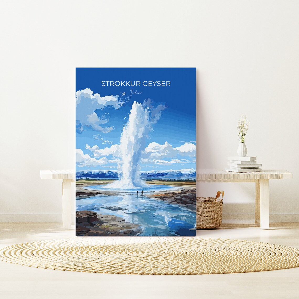 Strokkur Geyser Eruption Iceland Blue Sky Vintage Travel Poster - Image 3