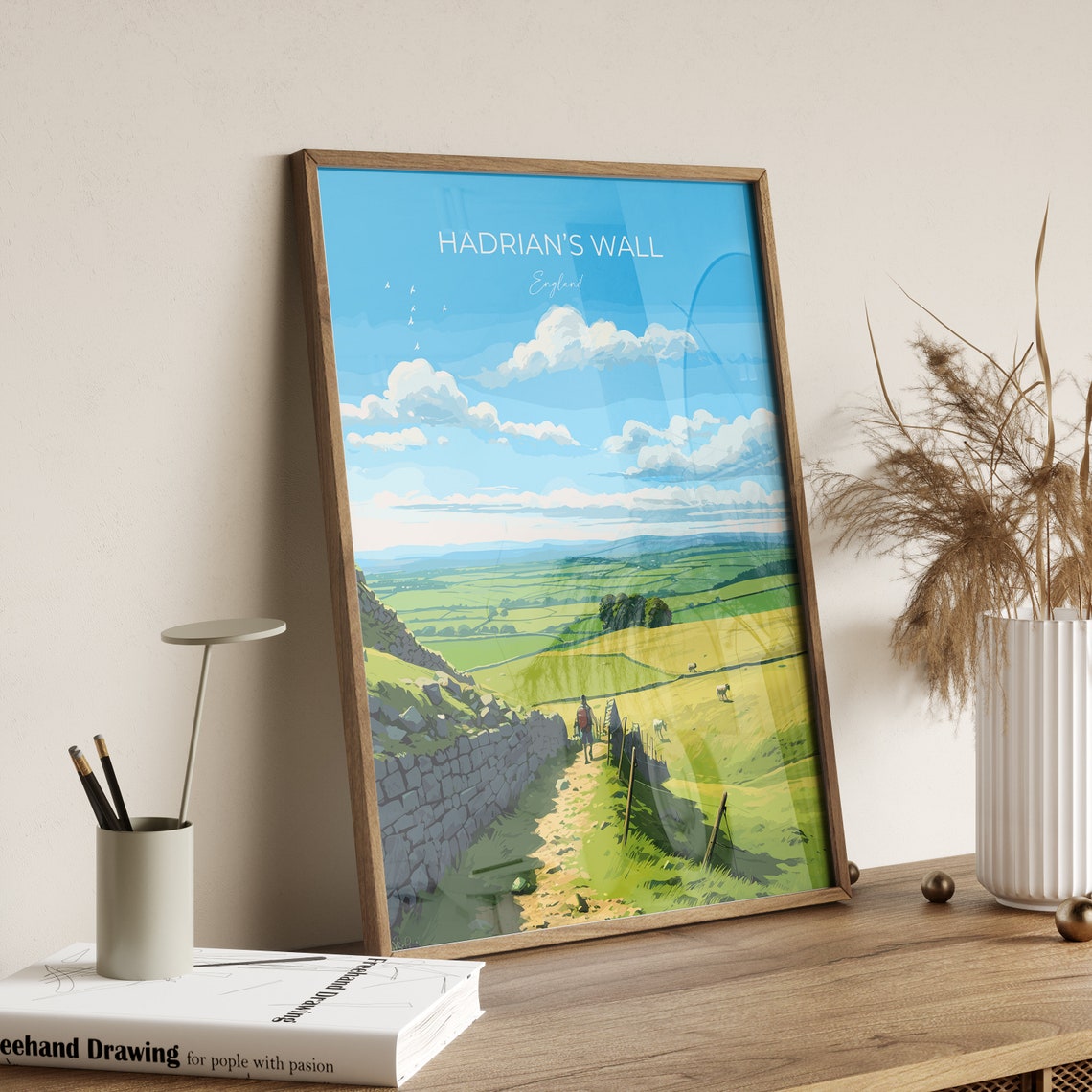 Hadrians Wall England Roman Countryside Path Illustrated Poster - Image 2