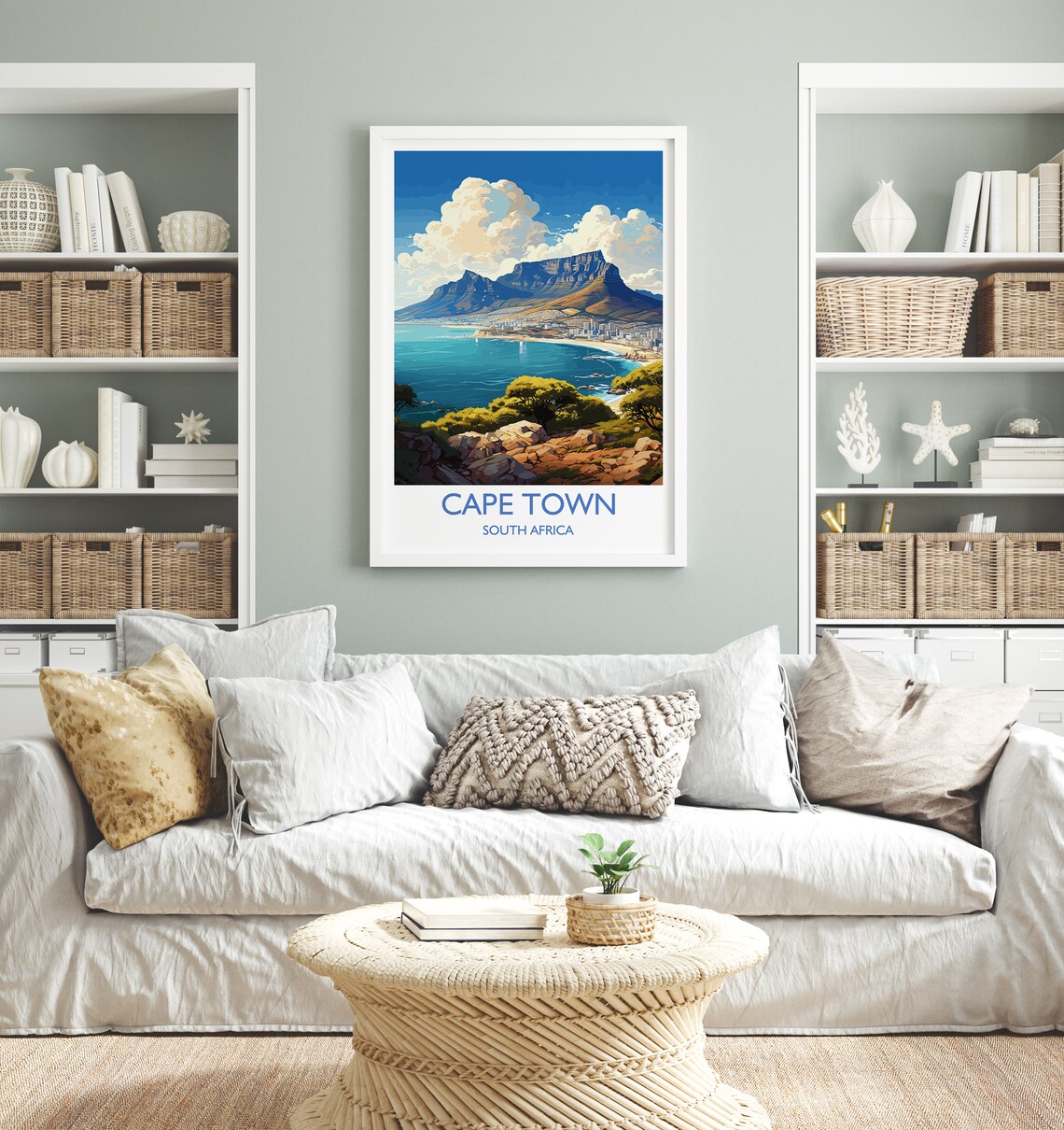 Cape Town South Africa Table Mountain Rocky Shore Scene Travel Poster - Image 4