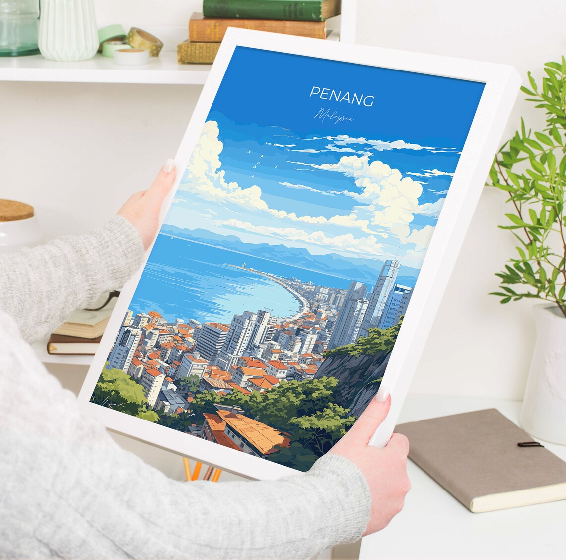 Penang Malaysia Coastal City Skyline Bay View Tropical Travel Poster - Image 5