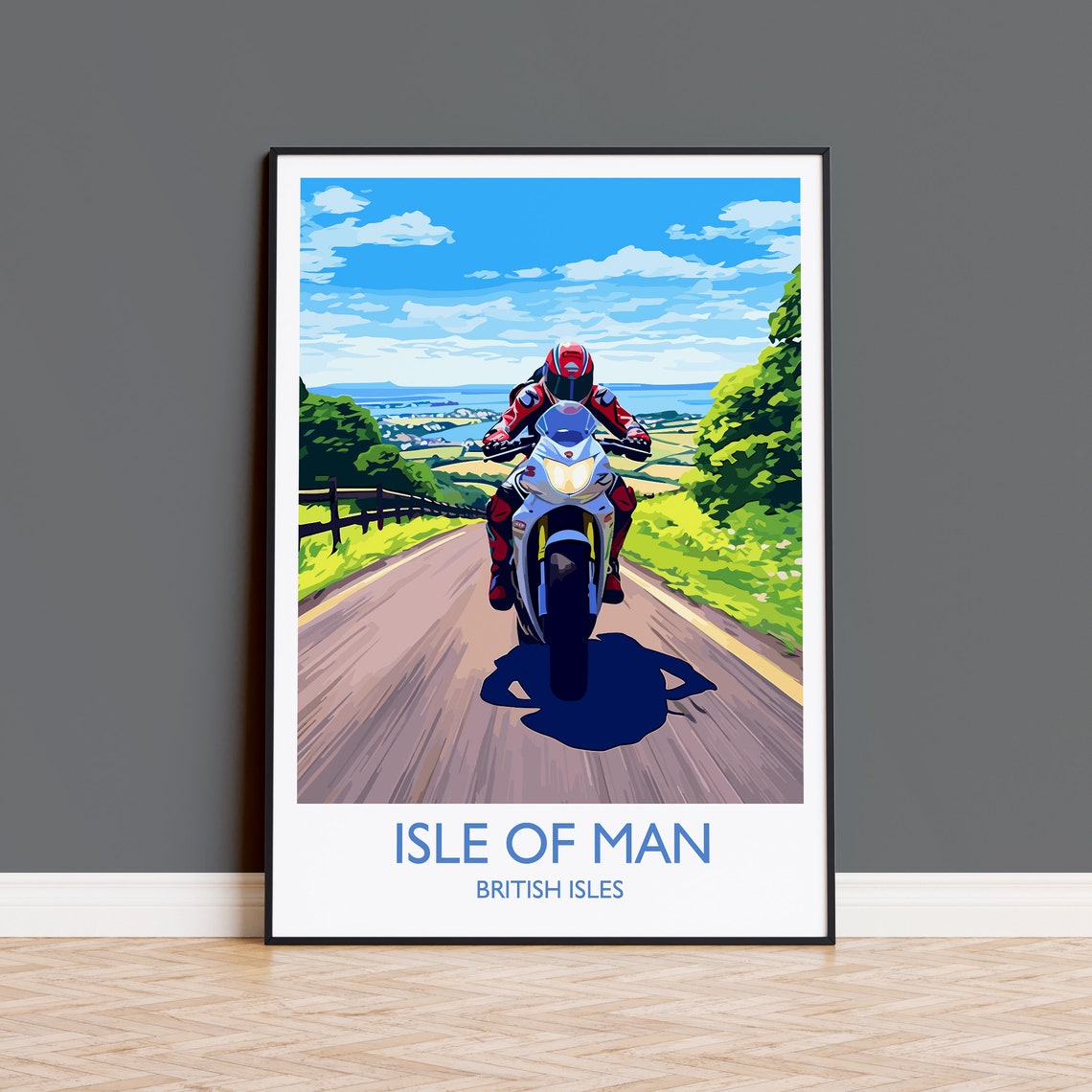 Isle Of Man Poster Motorbike Wall Art Travel Print Of Isle Of Man Motorbike Racing Art Isle Of Man Art Gift British Isles Wall Art