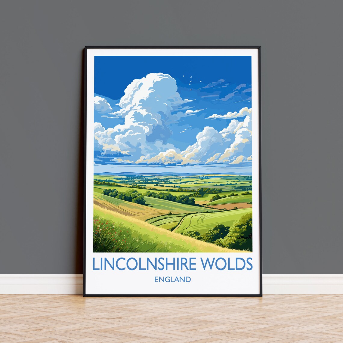 Lincolnshire Wolds England Golden Hills Farmland Travel Poster