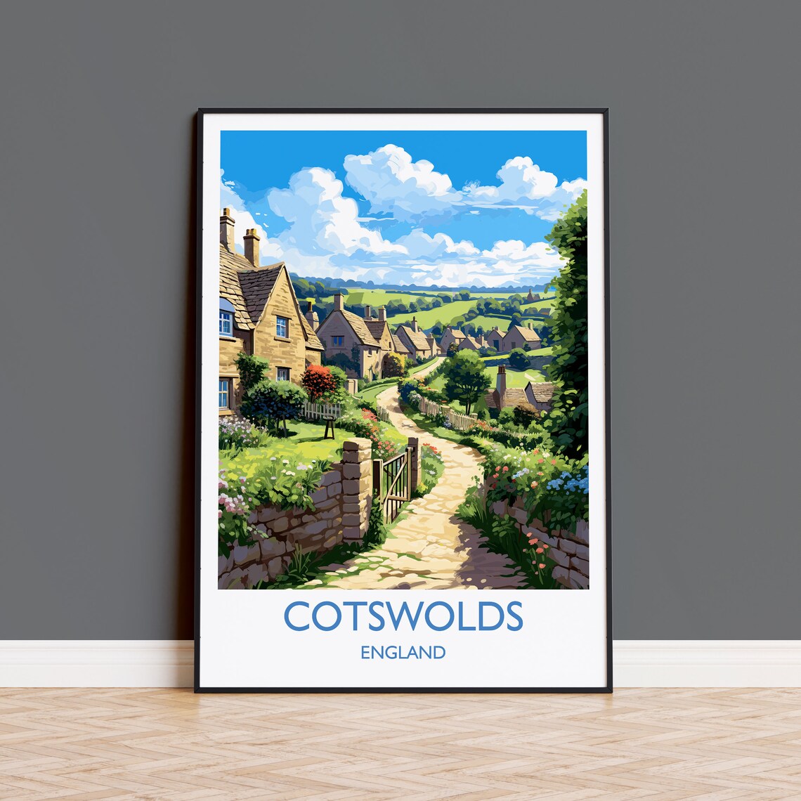 Cotswolds Travel Poster, England Landscape Art Print