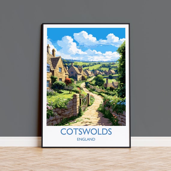 Cotswolds Travel Poster, England Landscape Art Print
