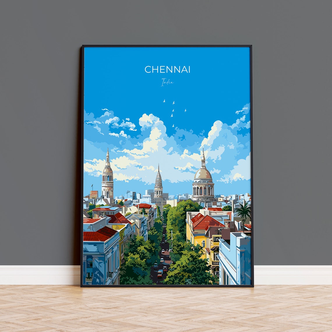 Chennai India Colonial Churches Cityscape Skyline Travel Poster
