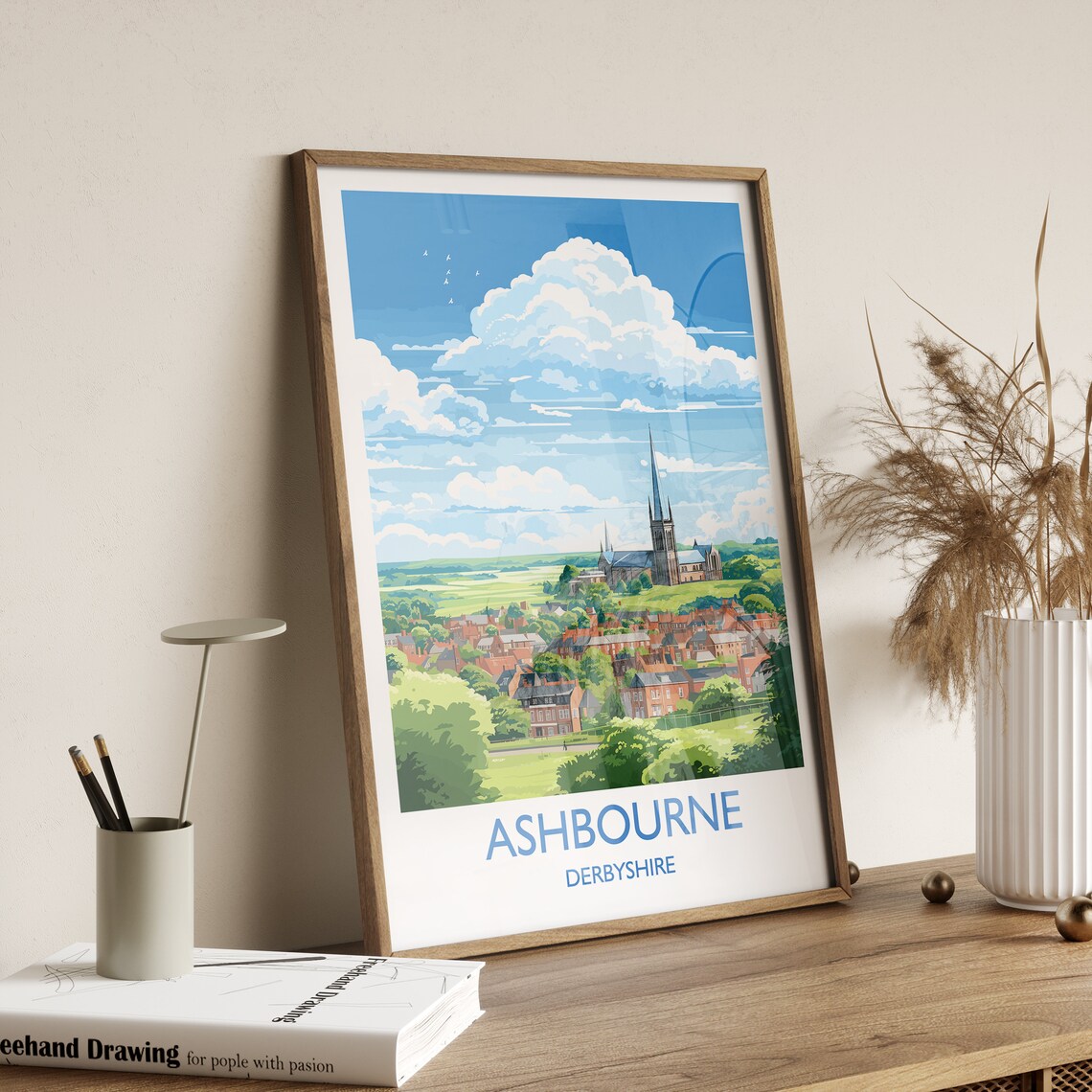 Ashbourne Travel Poster, Derbyshire Dales England - Image 2