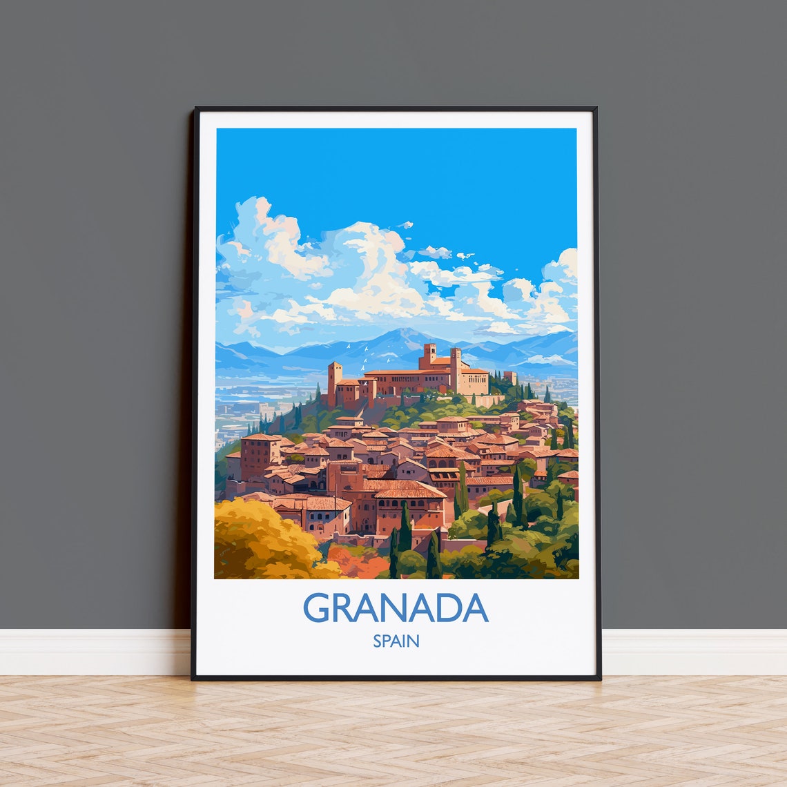 Granada Spain Alhambra Palace City View Scenes Travel Poster