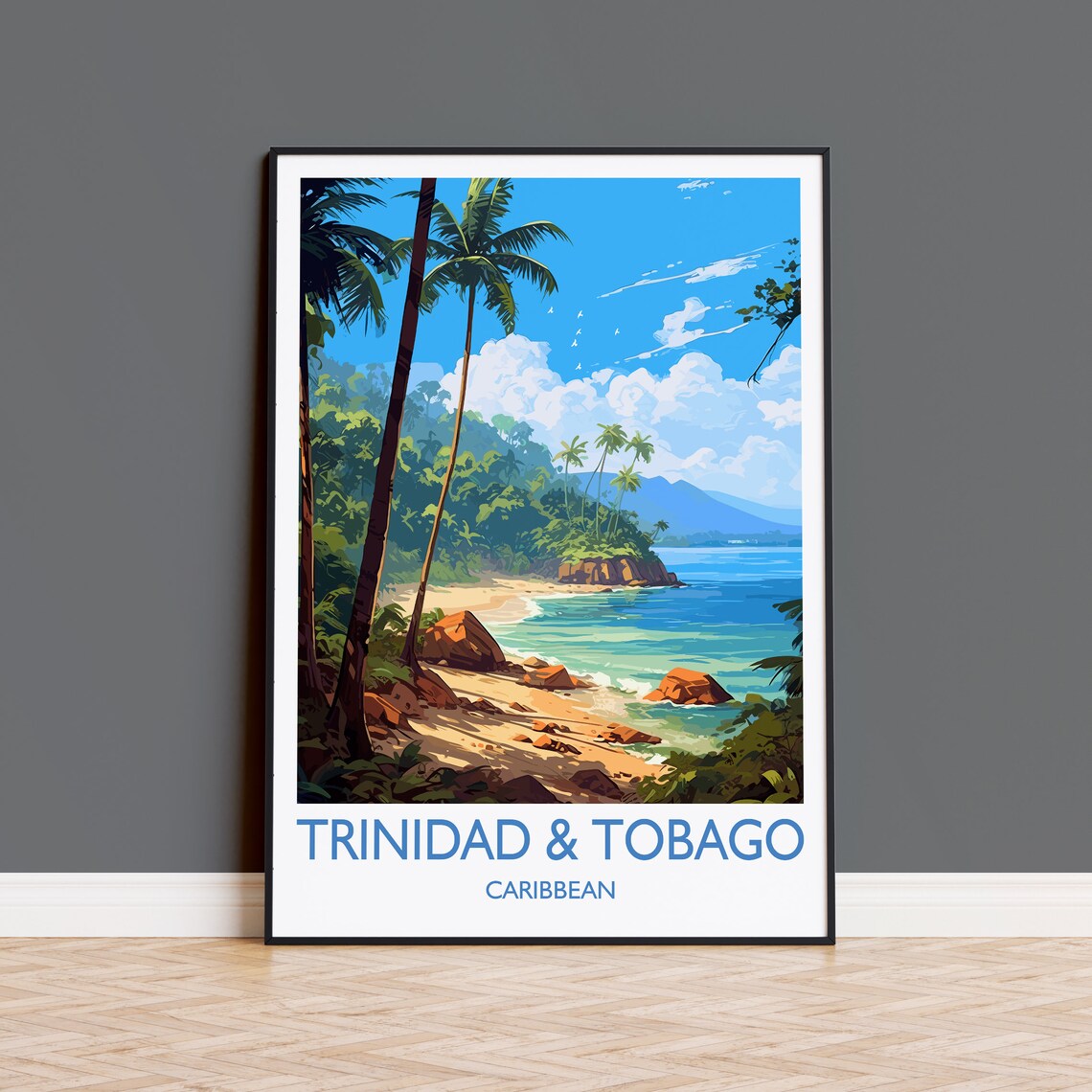 Trinidad And Tobago Travel Poster, Caribbean Map Print