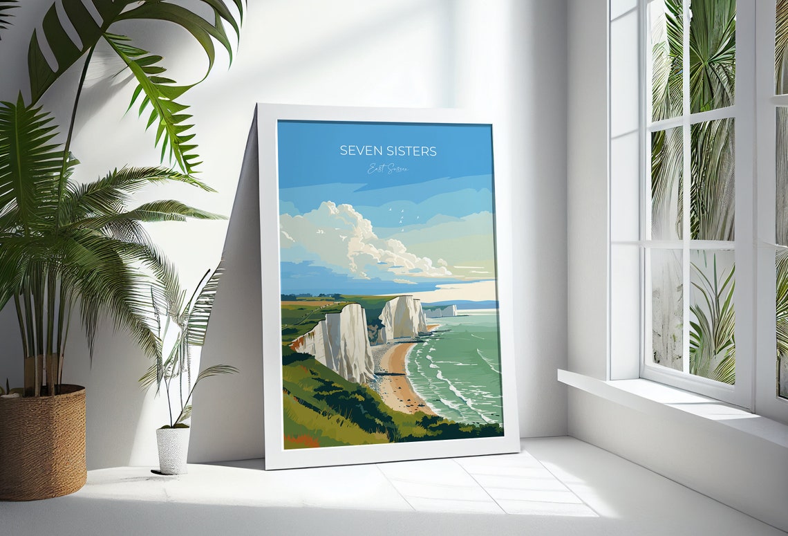 Seven Sisters Travel Poster Wall Art Seven Sisters Travel Print East Sussex English Coastal Art Seven Sisters Gift Art Lovers Gift - Image 3