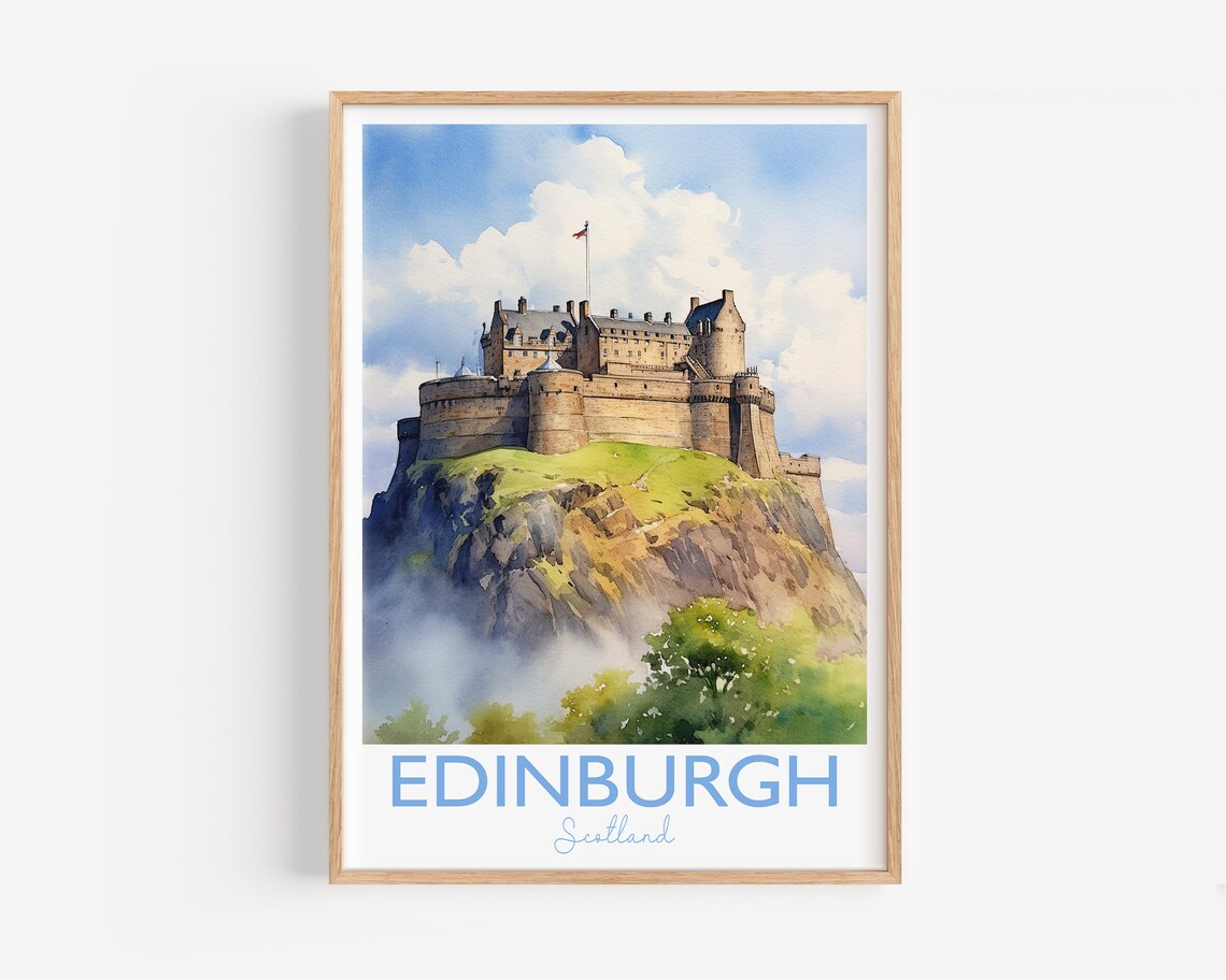 Edinburgh Scotland Castle Rock Watercolor City View Art Poster